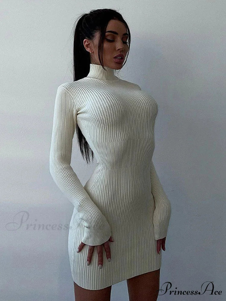 Elegant Solid Bodycon Long Sleeve Sweater Dress