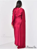 Elegant Solid Color Round Neck High Waist Swing Red Christmas Party Dress