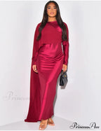 Elegant Solid Color Round Neck High Waist Swing Red Christmas Party Dress