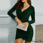 Elegant Solid V Neck Slim Fit Party Bodycon Mini Dress