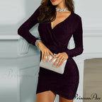 Elegant Solid V Neck Slim Fit Party Bodycon Mini Dress