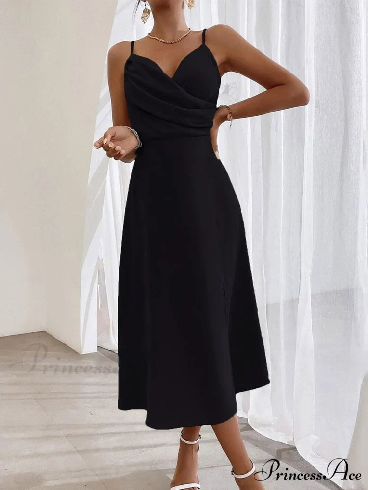 Elegant Spaghetti Strap Charming Pleated Leg Slit Dress