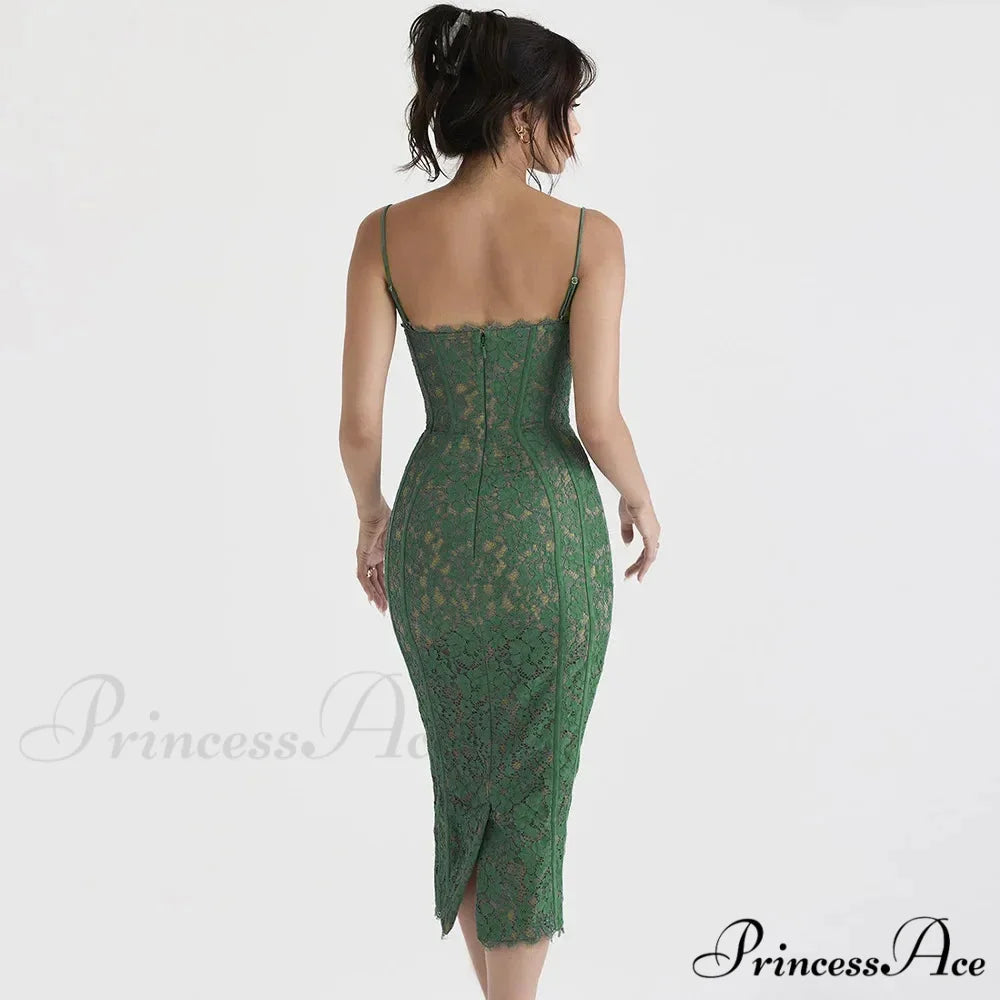 Elegant Spaghetti Strap V Neck Lace Formal Occasion Dress for Christmas Party