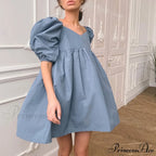 Elegant Square Collar Puff Short Sleeve Party Dress
