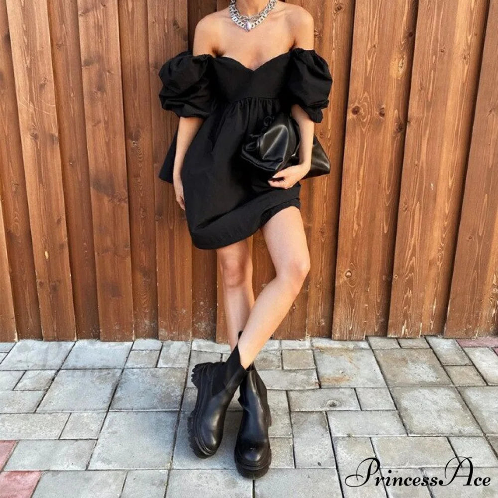 Elegant Square Collar Puff Short Sleeve Party Dress