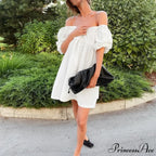 Elegant Square Collar Puff Short Sleeve Party Dress