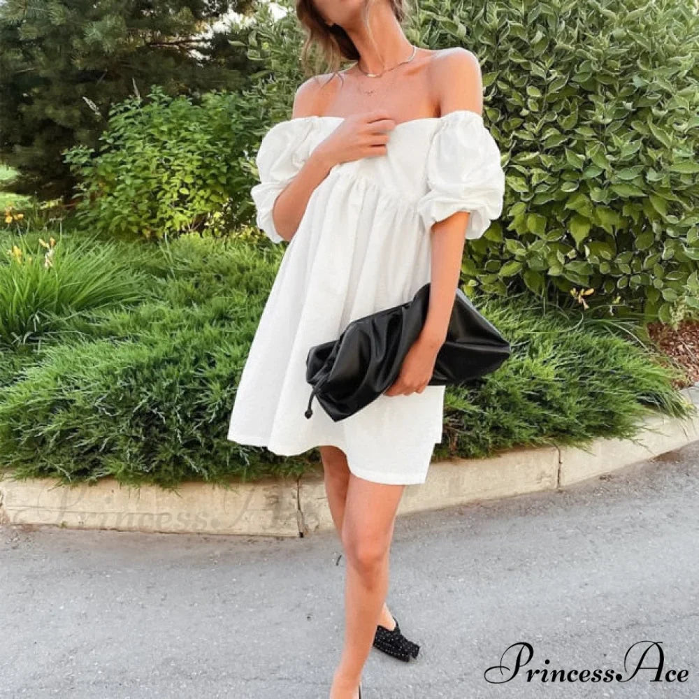 Elegant Square Collar Puff Short Sleeve Party Dress