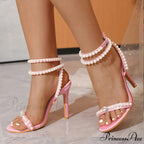 Elegant Summer Pink Pearl Ankle-Strap Open-Toe GladiatorFashionable High Heel