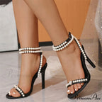 Elegant Summer Pink Pearl Ankle-Strap Open-Toe GladiatorFashionable High Heel