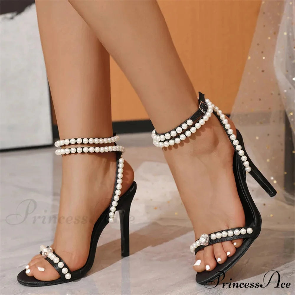 Elegant Summer Pink Pearl Ankle-Strap Open-Toe GladiatorFashionable High Heel