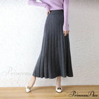 Elegant Thick Warm Pleated Knitted Pure Wool High Waist Trendy Autumn Skirt