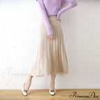 Elegant Thick Warm Pleated Knitted Pure Wool High Waist Trendy Autumn Skirt
