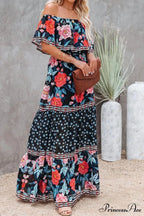 Elegant Tube Top Trendy Three-color Printed Maxi Dress