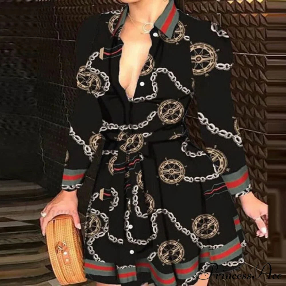 Elegant Turn-down Collar Long Sleeve Party Dresses