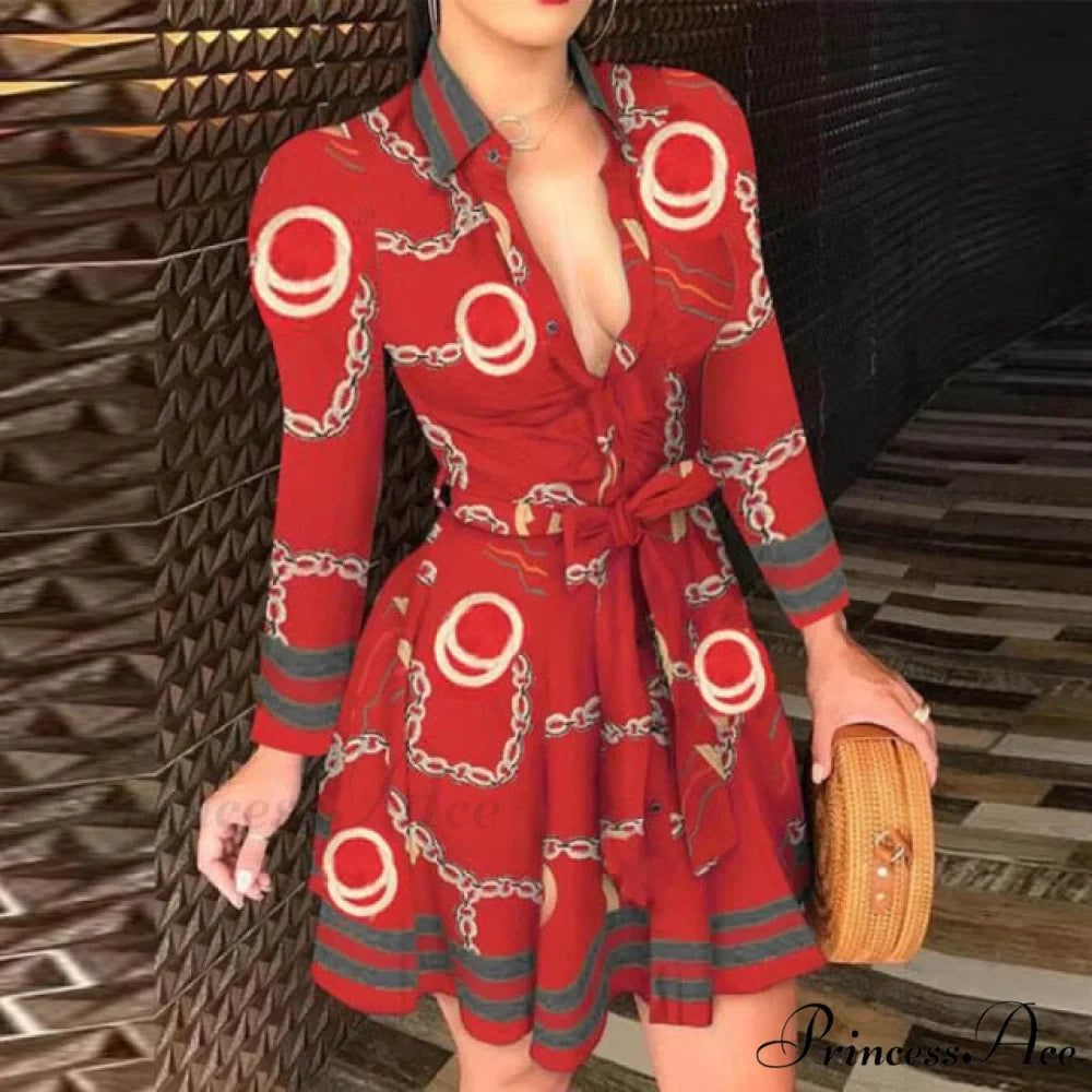 Elegant Turn-down Collar Long Sleeve Party Dresses