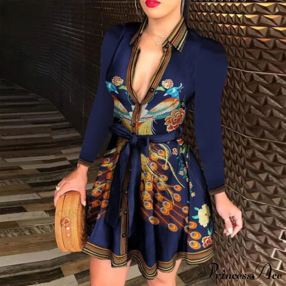 Elegant Turn-down Collar Long Sleeve Party Dresses