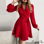 Elegant Turn-Down Collar Office Lady Dress