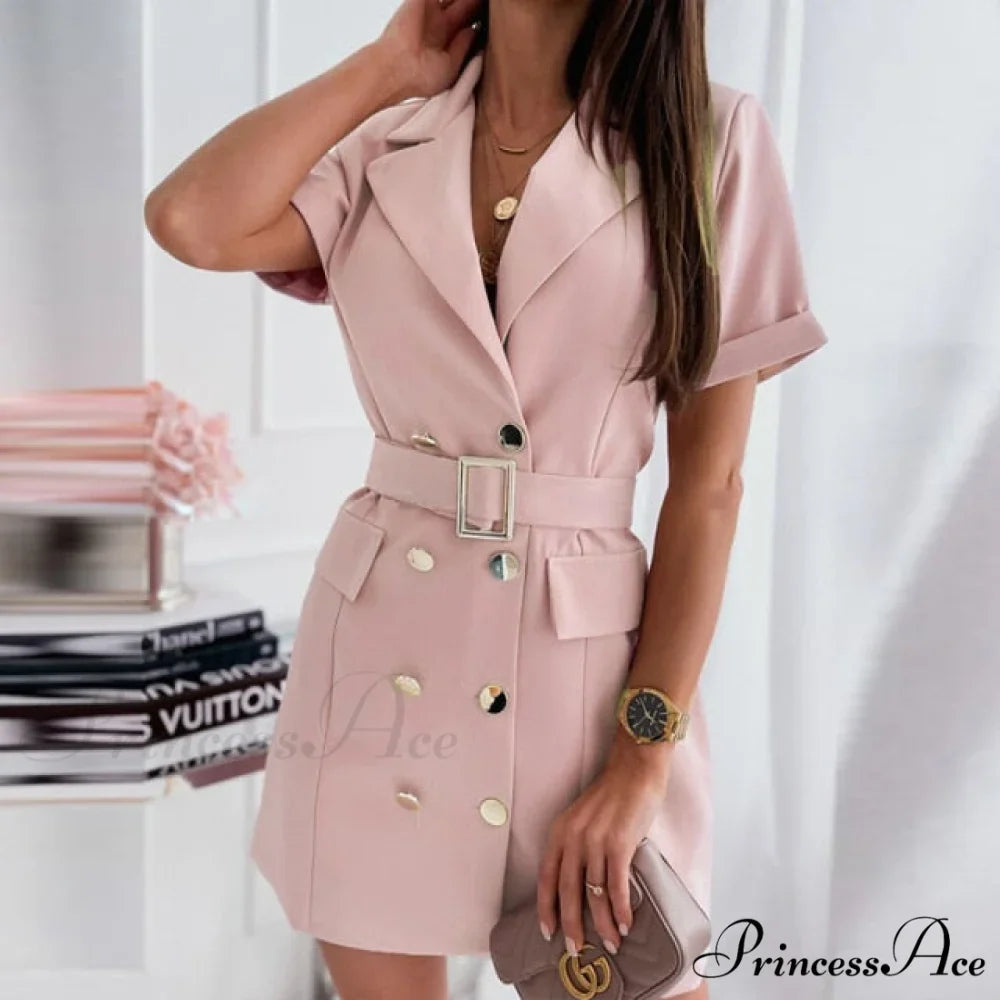 Elegant Turn-Down Collar Office Lady Dress