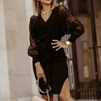 Elegant V Neck Lace Patchwork Ladies Dresses