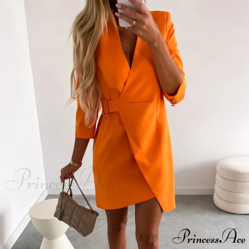 Elegant V-Neck Side Belt Office Lady Suit Dress