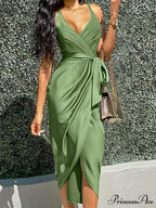 Elegant V Neck Strap Sleeveless Irregular Party Dress