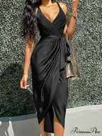 Elegant V Neck Strap Sleeveless Irregular Party Dress