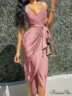 Elegant V Neck Strap Sleeveless Irregular Party Dress