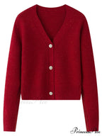 Elegant V-neck Wool Knitted Cardigan