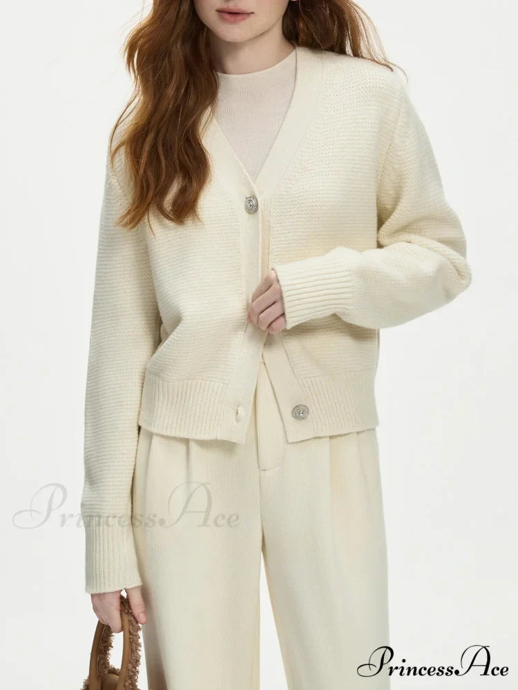 Elegant V-neck Wool Knitted Cardigan