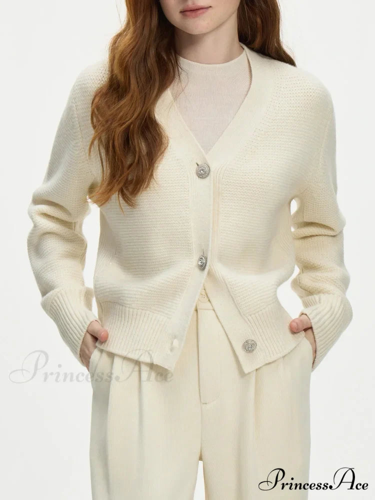 Elegant V-neck Wool Knitted Cardigan