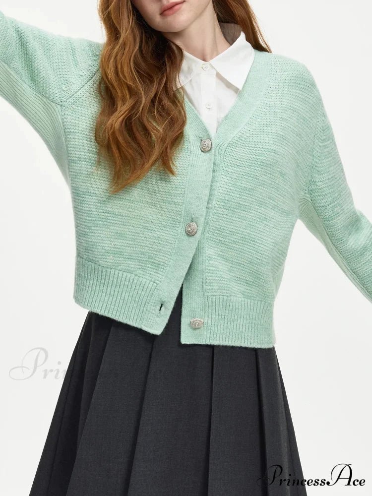 Elegant V-neck Wool Knitted Cardigan