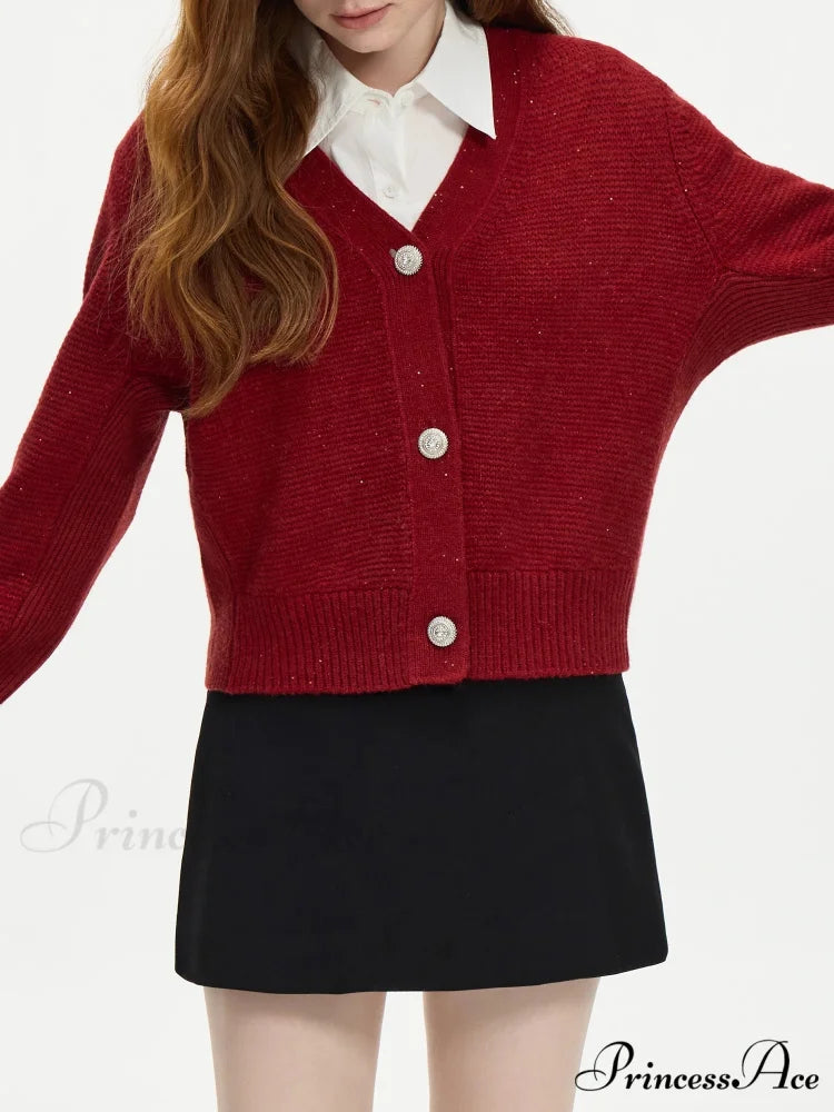 Elegant V-neck Wool Knitted Cardigan