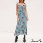 Elegant Vintage Floral Neck Sleeveless Strap Dress