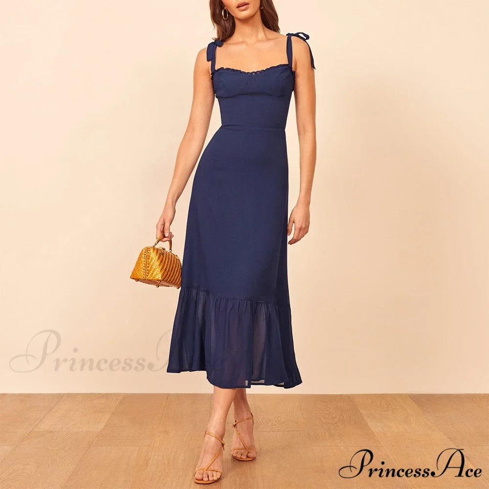 Elegant Vintage Floral Neck Sleeveless Strap Dress