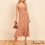 Elegant Vintage Floral Neck Sleeveless Strap Dress