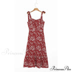 Elegant Vintage Floral Neck Sleeveless Strap Dress