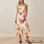 Elegant Vintage Floral Neck Sleeveless Strap Dress
