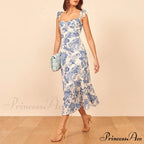 Elegant Vintage Floral Neck Sleeveless Strap Dress