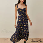 Elegant Vintage Floral Neck Sleeveless Strap Dress