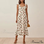 Elegant Vintage Floral Neck Sleeveless Strap Dress