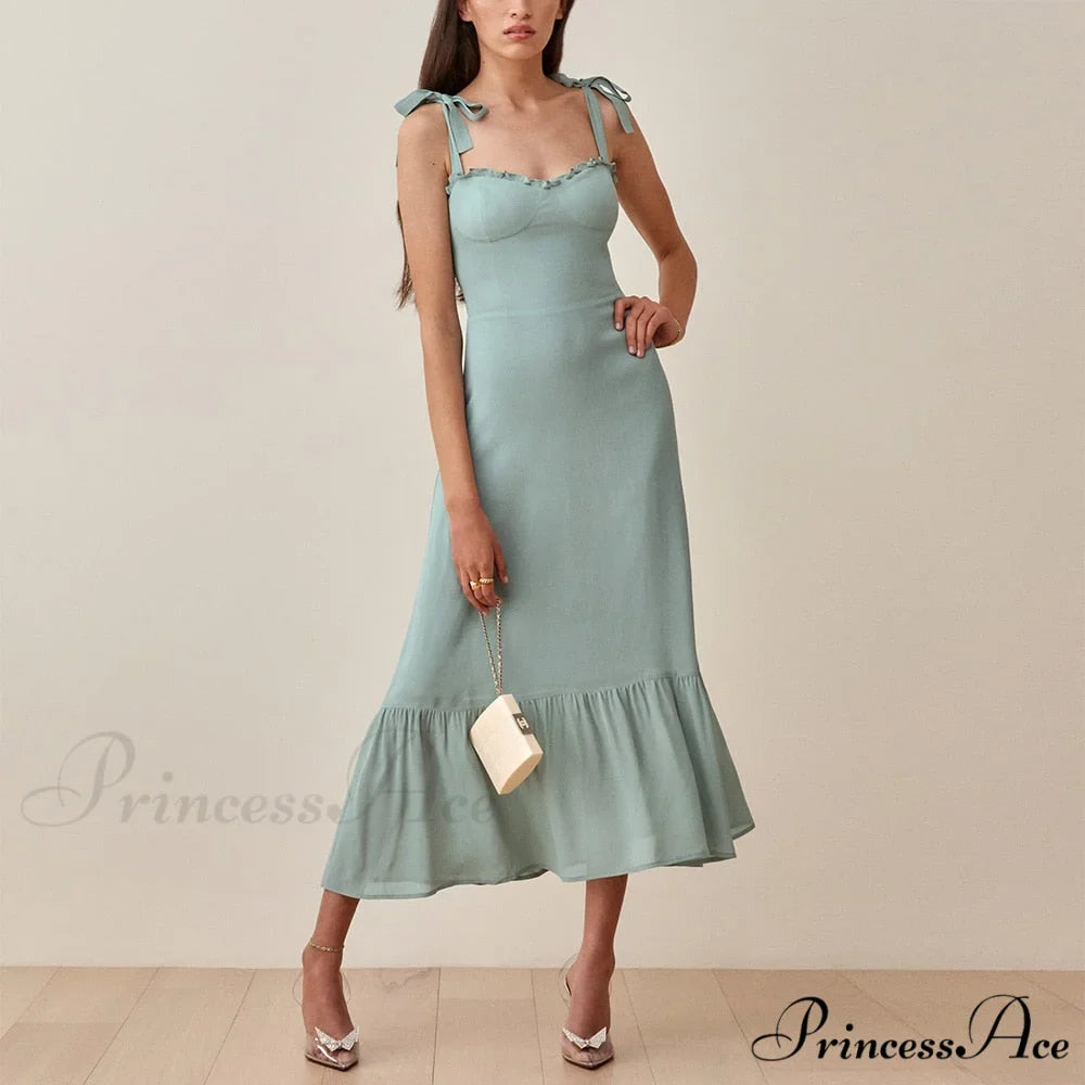 Elegant Vintage Floral Neck Sleeveless Strap Dress