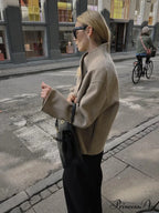 Elegant Warm Solid Woolen Cropped Stand Collar Double Breasted Long Sleeves Stylish Coat