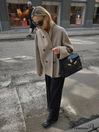 Elegant Warm Solid Woolen Cropped Stand Collar Double Breasted Long Sleeves Stylish Coat