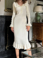 Elegant Women Knitted Sleeve Casual Solid Color Ruffles Hem Party for Beach Cocktail Club Streetwear