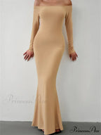 Elegant Women Sleeve Trumpet Solid Slash Neck Off-Shoulder Party Beach Cocktail Club Streetwear