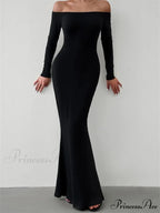 Elegant Women Sleeve Trumpet Solid Slash Neck Off-Shoulder Party Beach Cocktail Club Streetwear