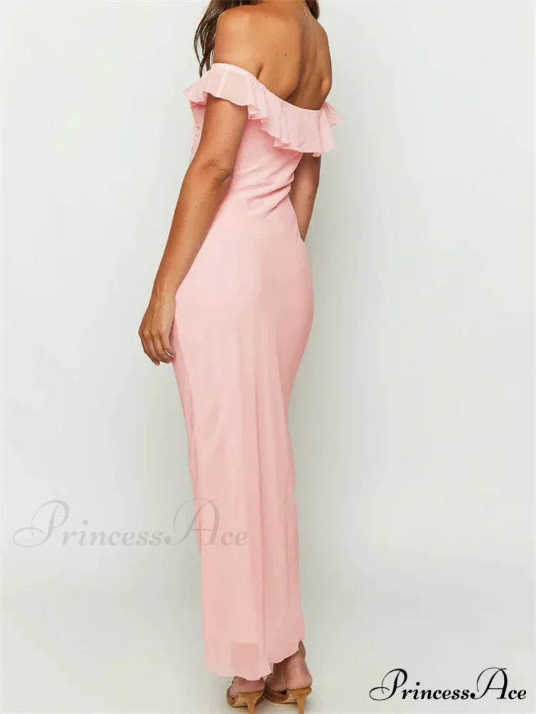 Elegant Women Summer Evening Backless Off Shoulder Slash Neck Ruffles Party Formal Female Vestidos