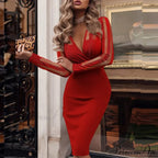 Elegant Wrap V Neck Skinny Club Party Dress