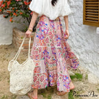 Elevated Waist Blossom Shore Skirt Lace Patchwork Stylish Cotton Maxi