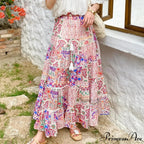 Elevated Waist Blossom Shore Skirt Lace Patchwork Stylish Cotton Maxi